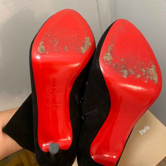 CHRISTIAN LOUBOUTIN 120 Booties With Micro Peep Toe Platform in Black Suede - Picture 5 of 7